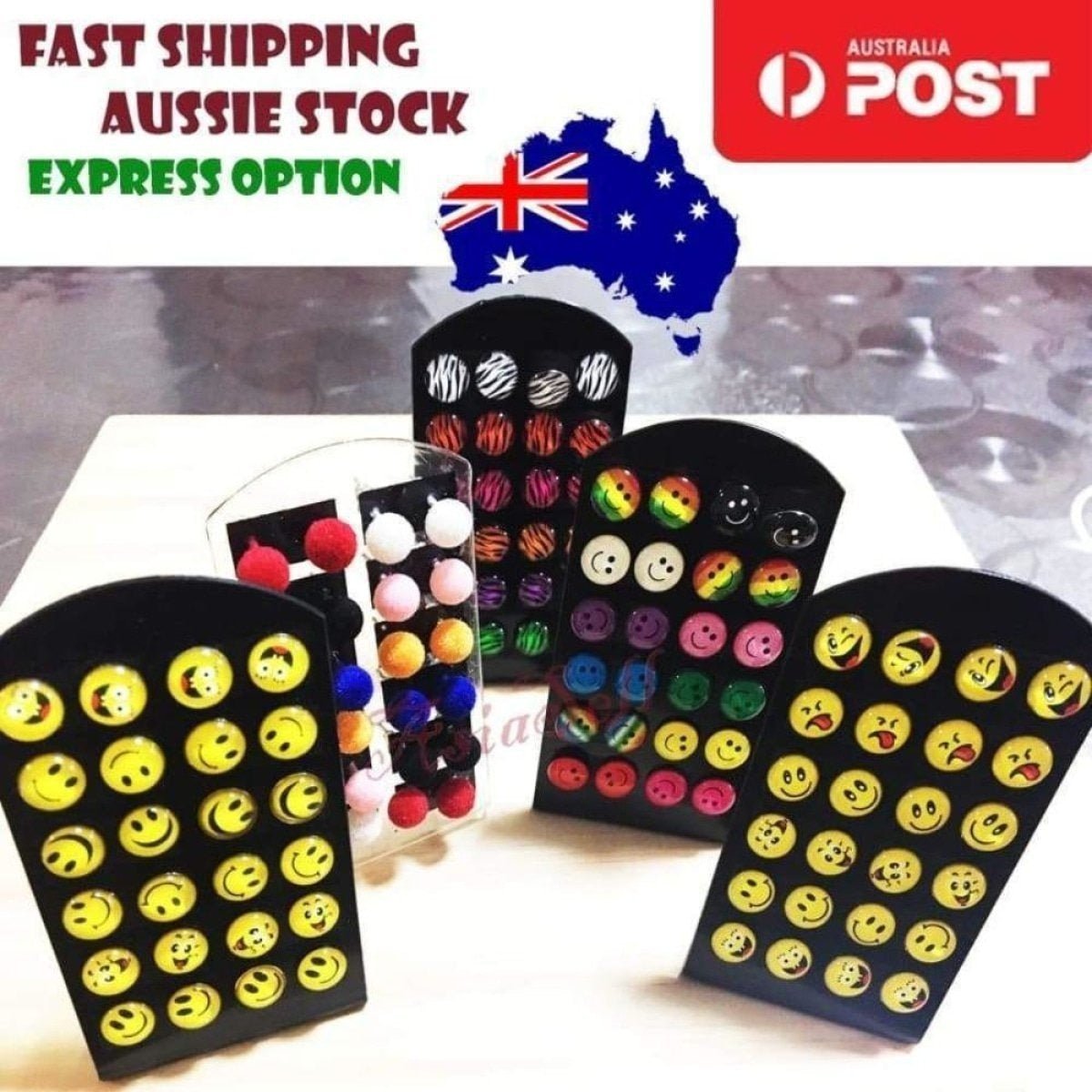 12 Pairs Cute Emoticon Smiley Face Furry Stud Earrings
