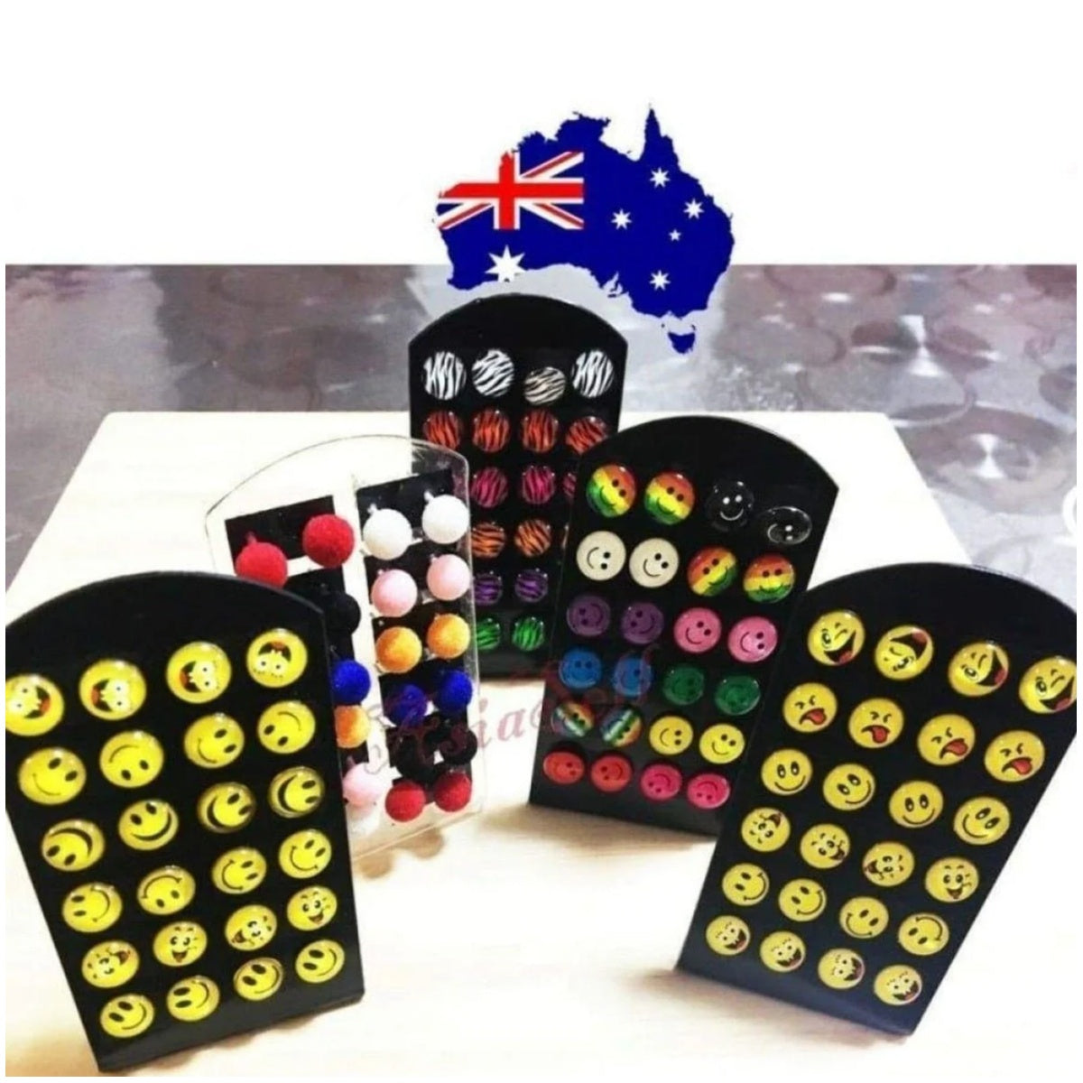 12 Pairs Cute Emoticon Smiley Face Furry Stud Earrings