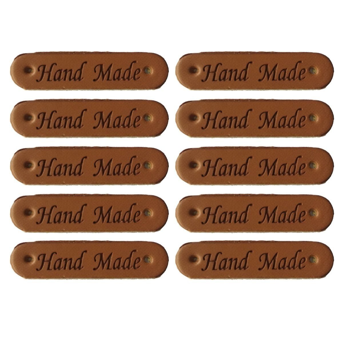 12pcs Faux Leather Clothing Labels for DIY Sewing – Brown Rounded Small