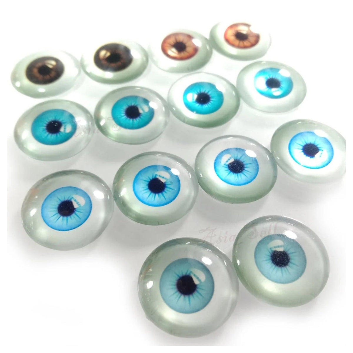 14pcs 20mm Mixed Glass Doll Eyes – Blue & Brown