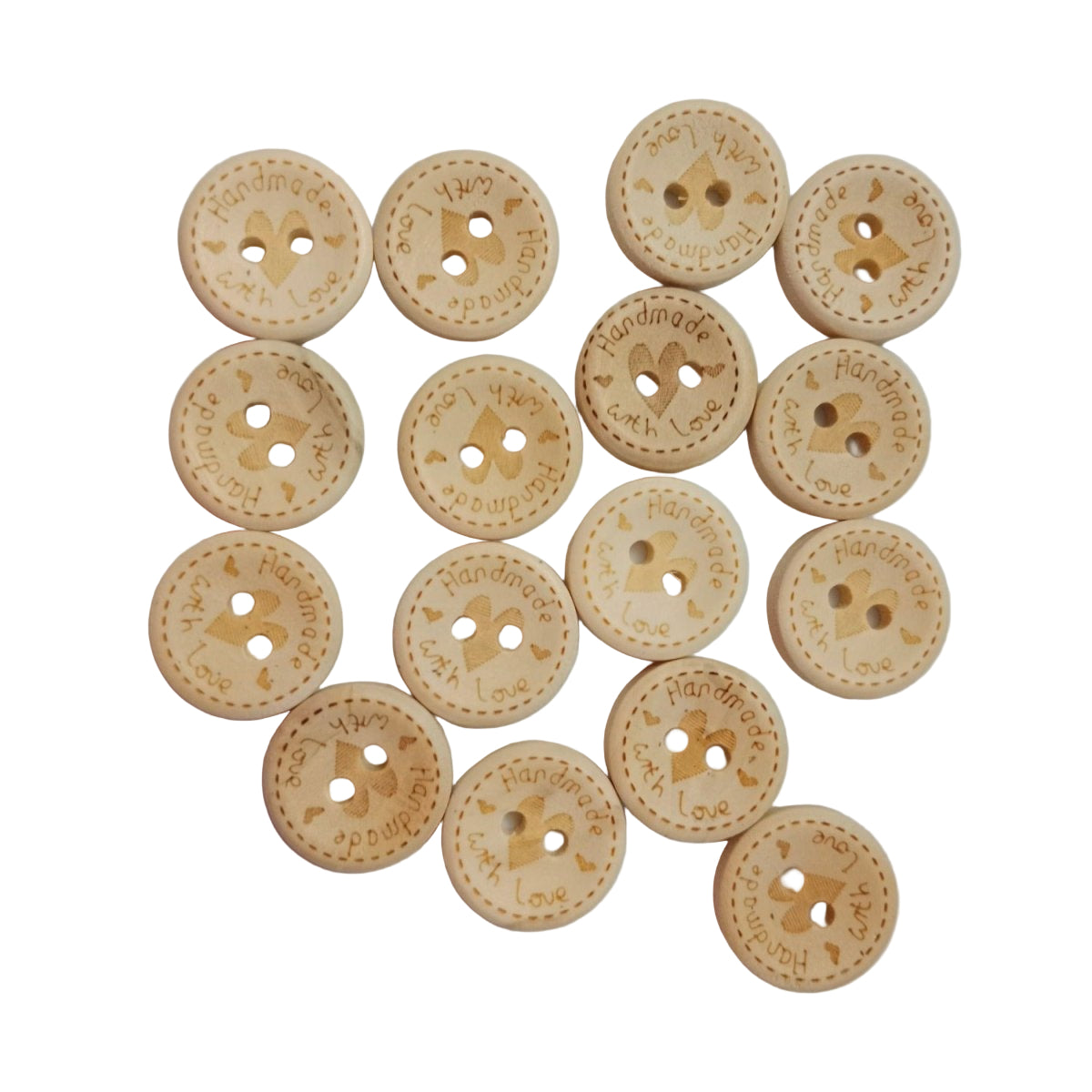 15-25mm DIY Round Wood Buttons 2-Hole Heart – 15mm 50PCS, 25mm 50PCS