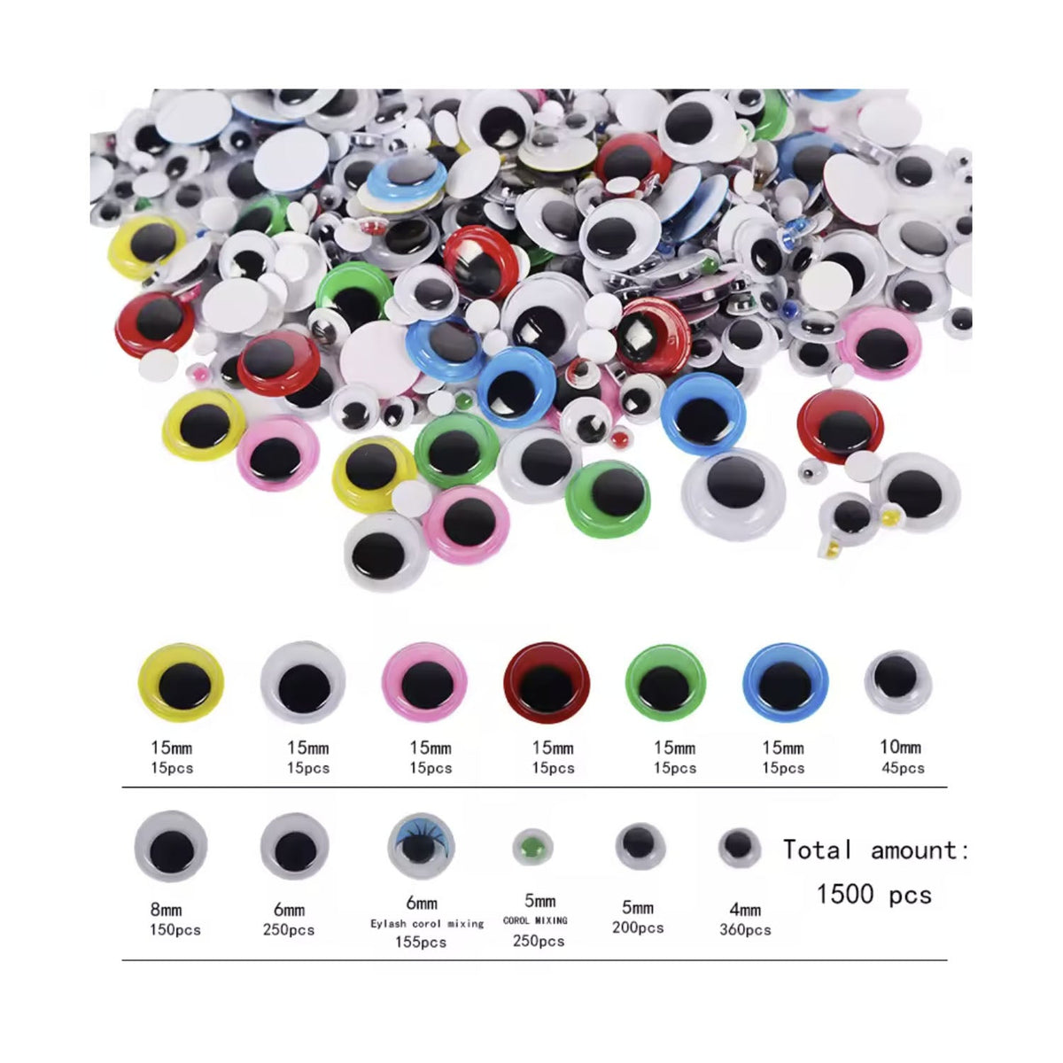 1500pcs 4-15mm Movable Self-Adhesive Googly Eyes