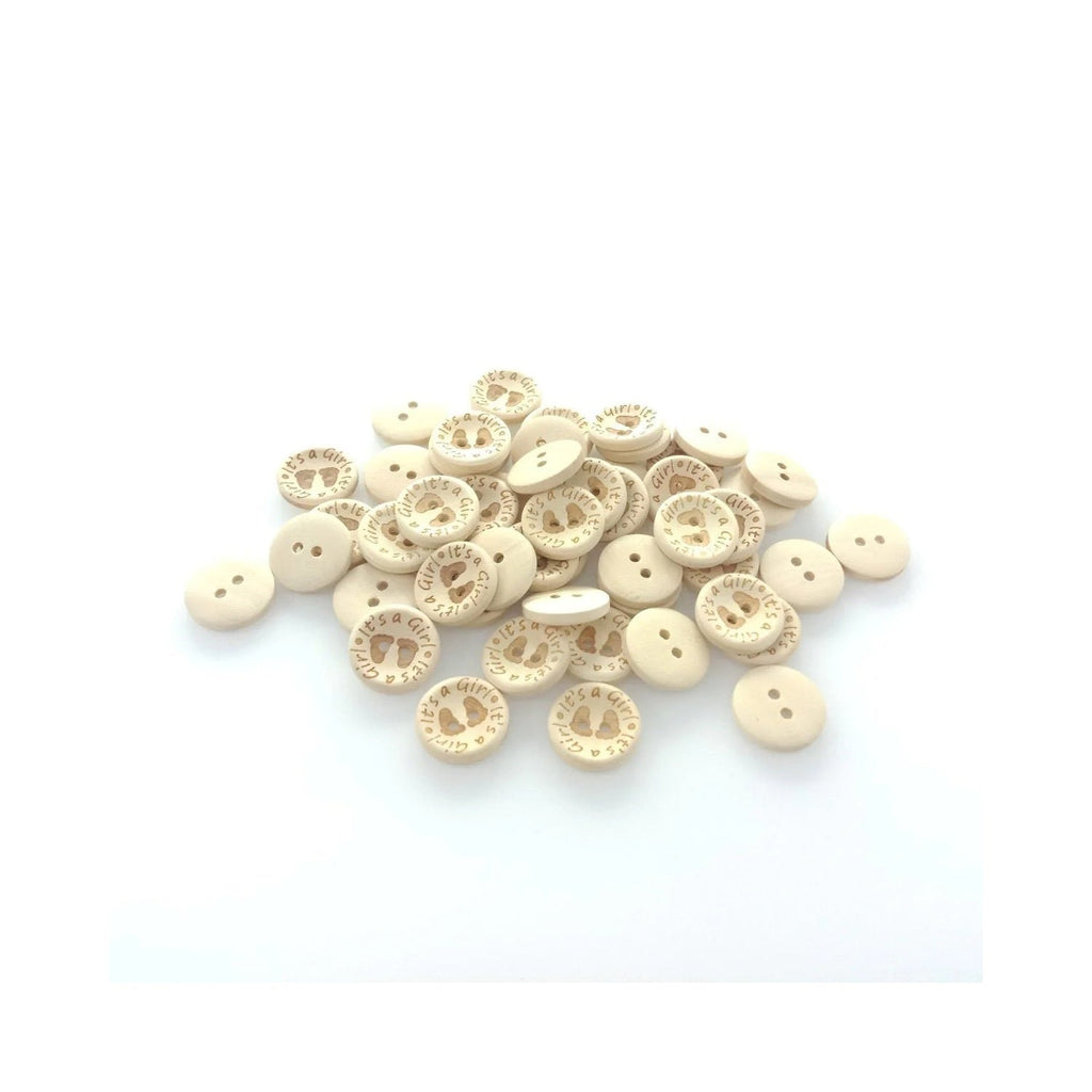 It's a Girl/Boy Wooden Button Natural Wood 15mm, 20mm or 25mm