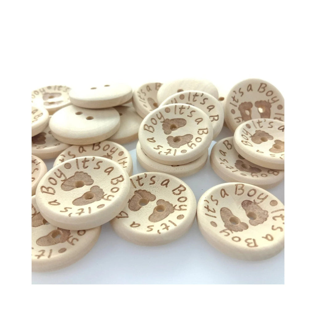 It's a Girl/Boy Wooden Button Natural Wood 15mm, 20mm or 25mm