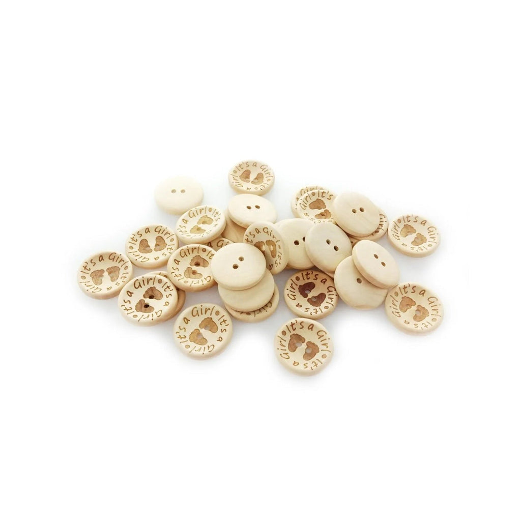 It's a Girl/Boy Wooden Button Natural Wood 15mm, 20mm or 25mm