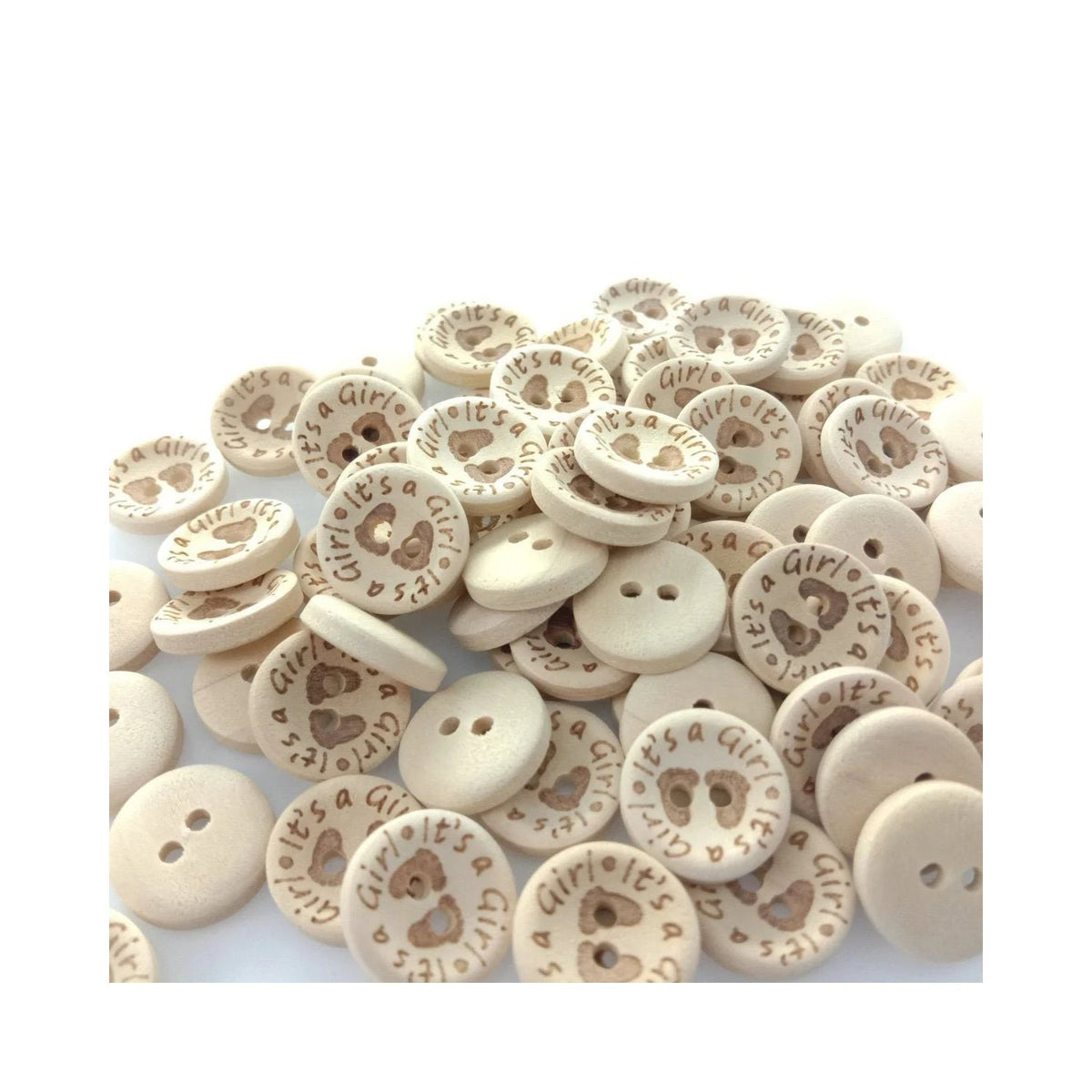 It's a Girl/Boy Wooden Button Natural Wood 15mm, 20mm or 25mm