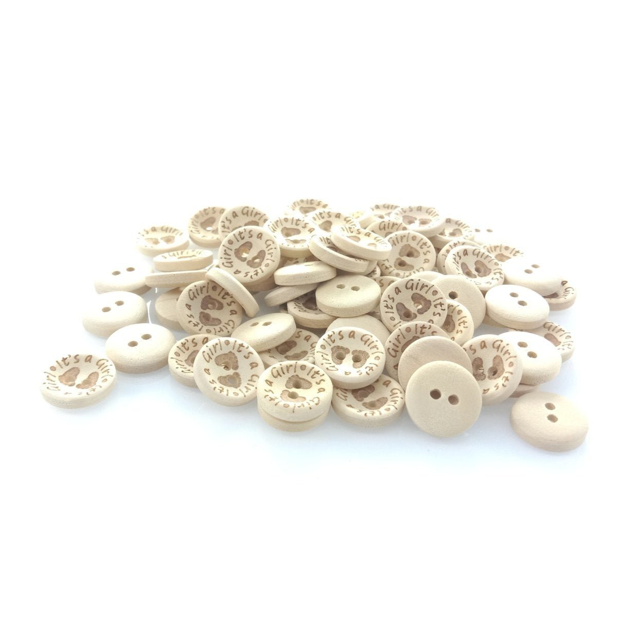 It's a Girl/Boy Wooden Button Natural Wood 15mm, 20mm or 25mm
