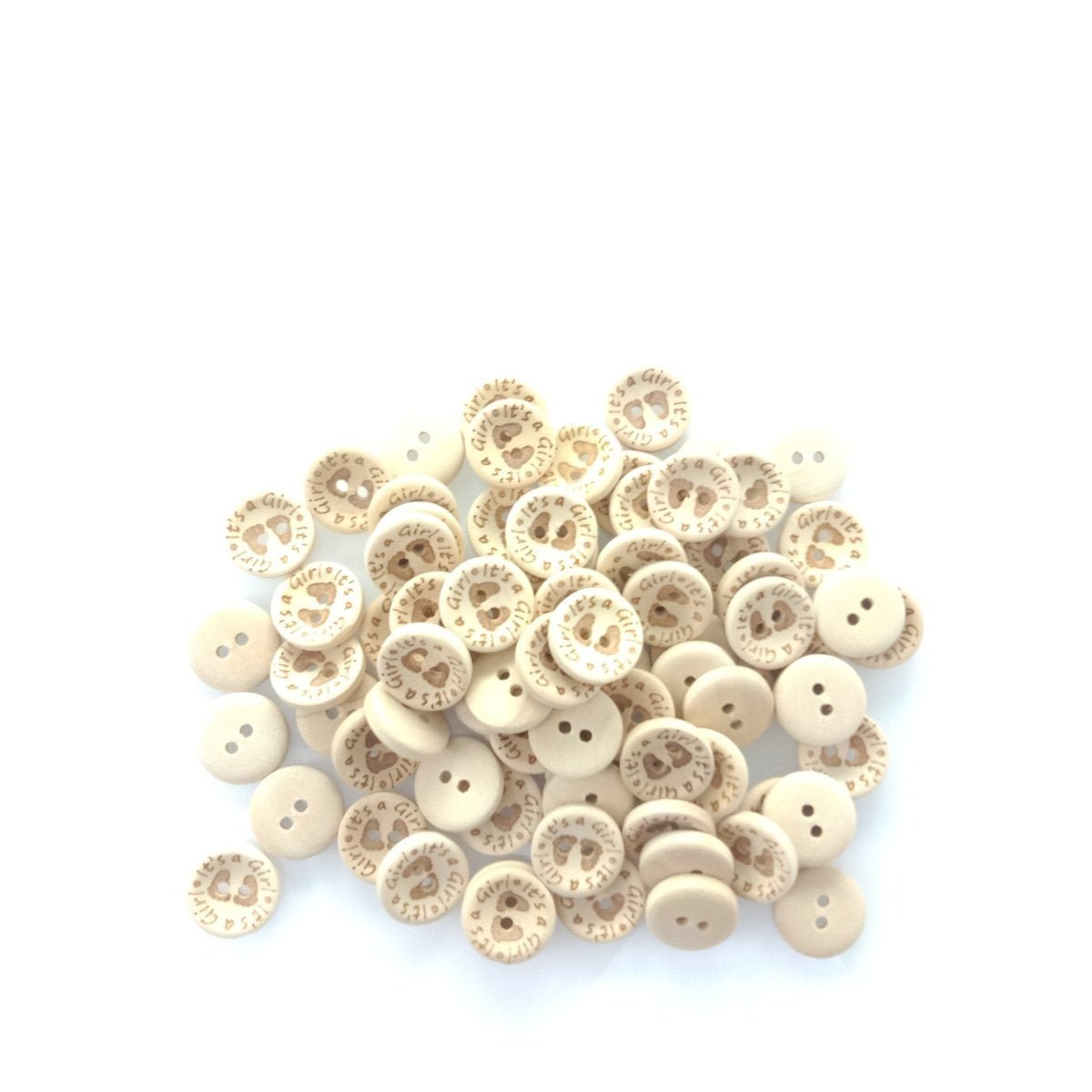 It's a Girl/Boy Wooden Button Natural Wood 15mm, 20mm or 25mm