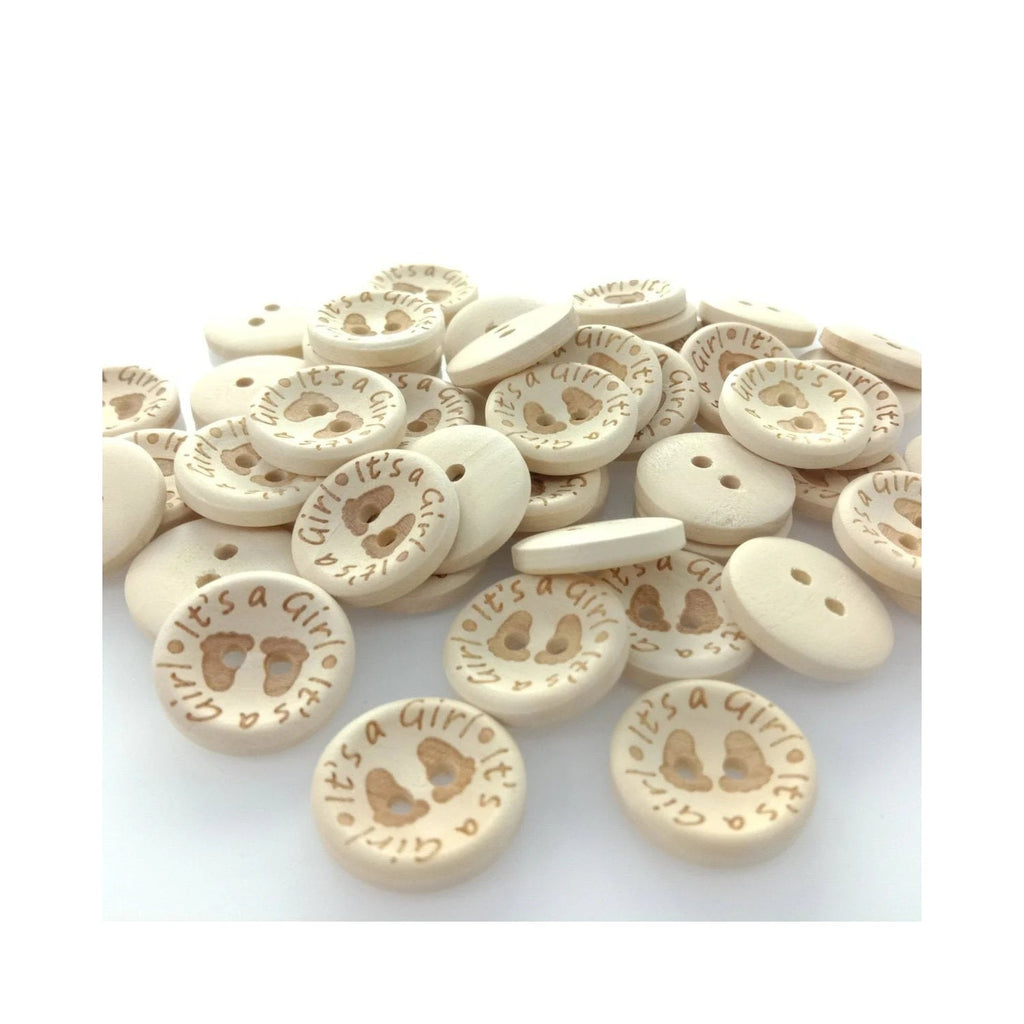 It's a Girl/Boy Wooden Button Natural Wood 15mm, 20mm or 25mm