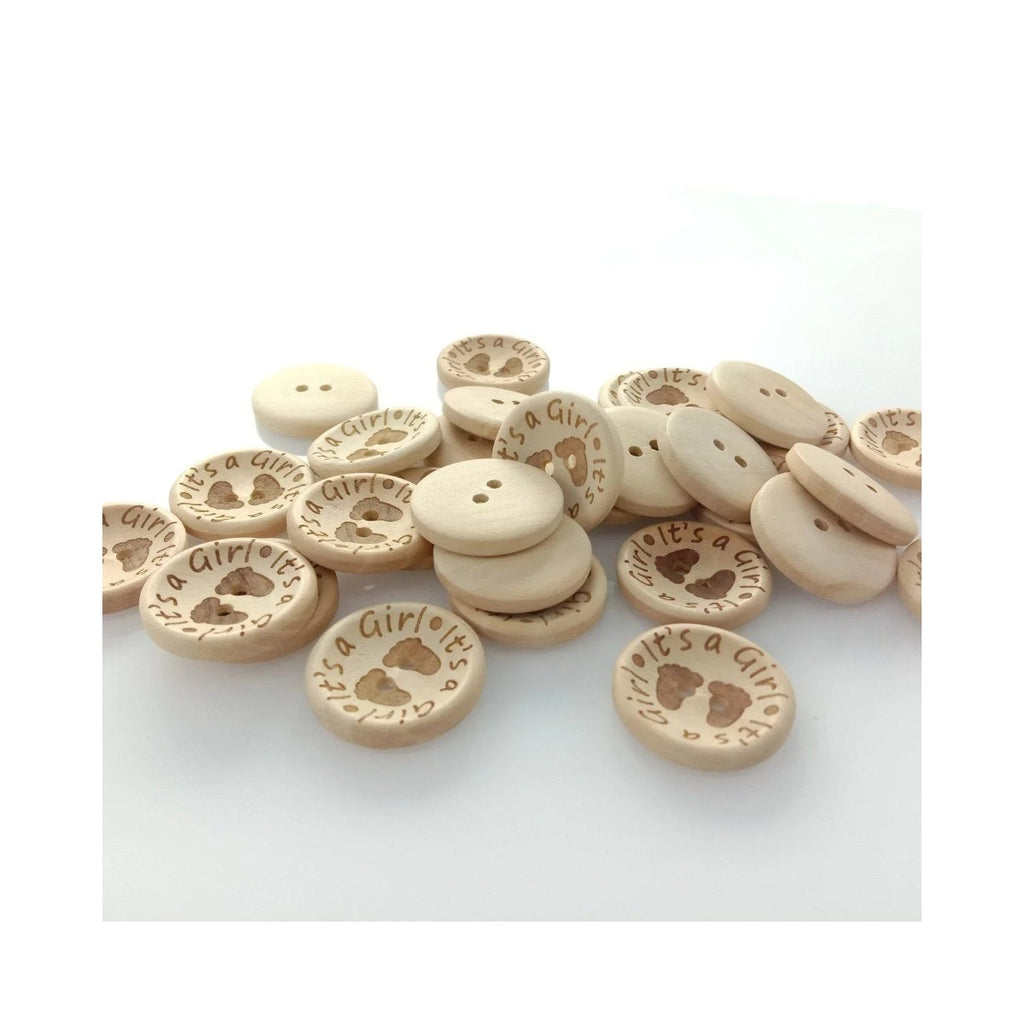 It's a Girl/Boy Wooden Button Natural Wood 15mm, 20mm or 25mm