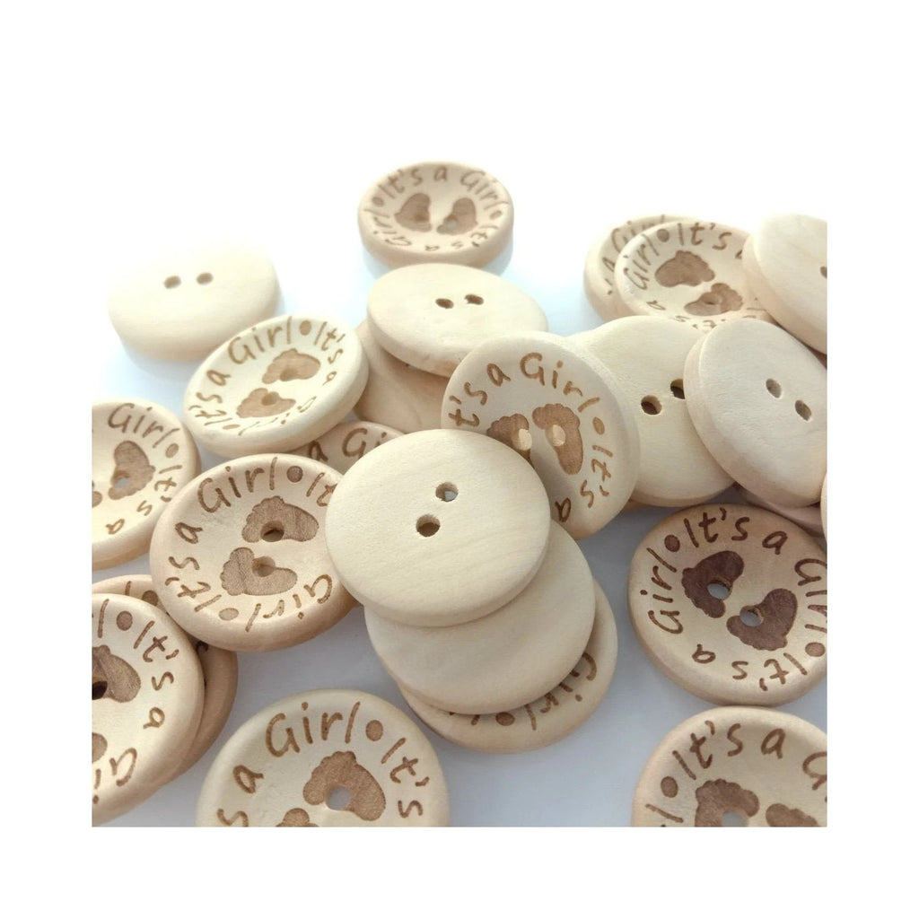 It's a Girl/Boy Wooden Button Natural Wood 15mm, 20mm or 25mm