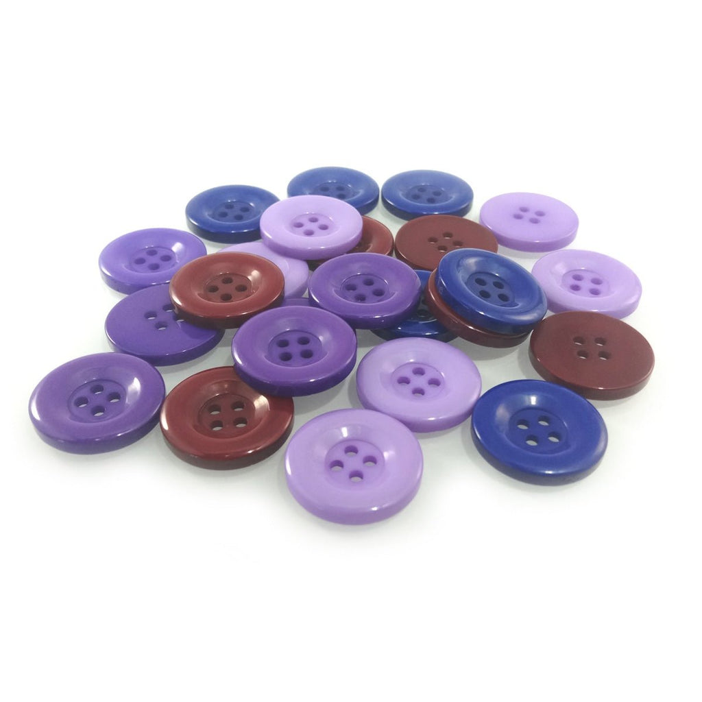 20pcs 18mm Round Resin Buttons 4-Hole Colourful DIY – Lilac Purple Blue Burgundy