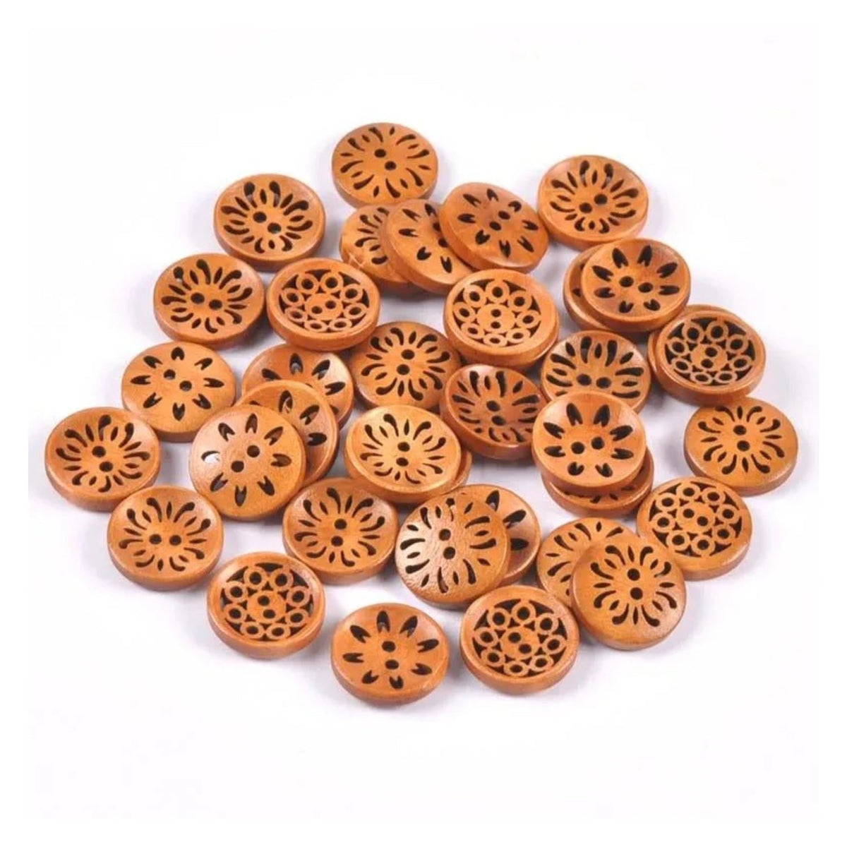 18mm Wooden Buttons Carved Cut-Out Clothing Decoration Round – 10pcs