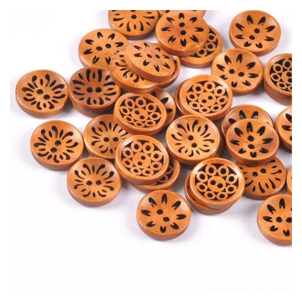 18mm Wooden Buttons Carved Cut-Out Clothing Decoration Round – 20pcs