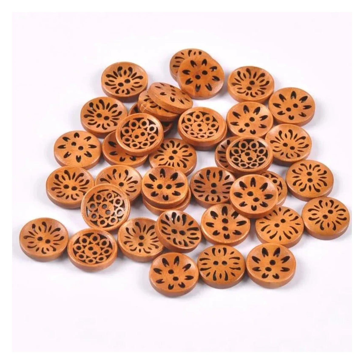 18mm Wooden Buttons Carved Cut-Out Clothing Decoration Round – 50pcs