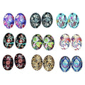 Oval Mixed Retro Flowers Glass Cabochons 13x18mm