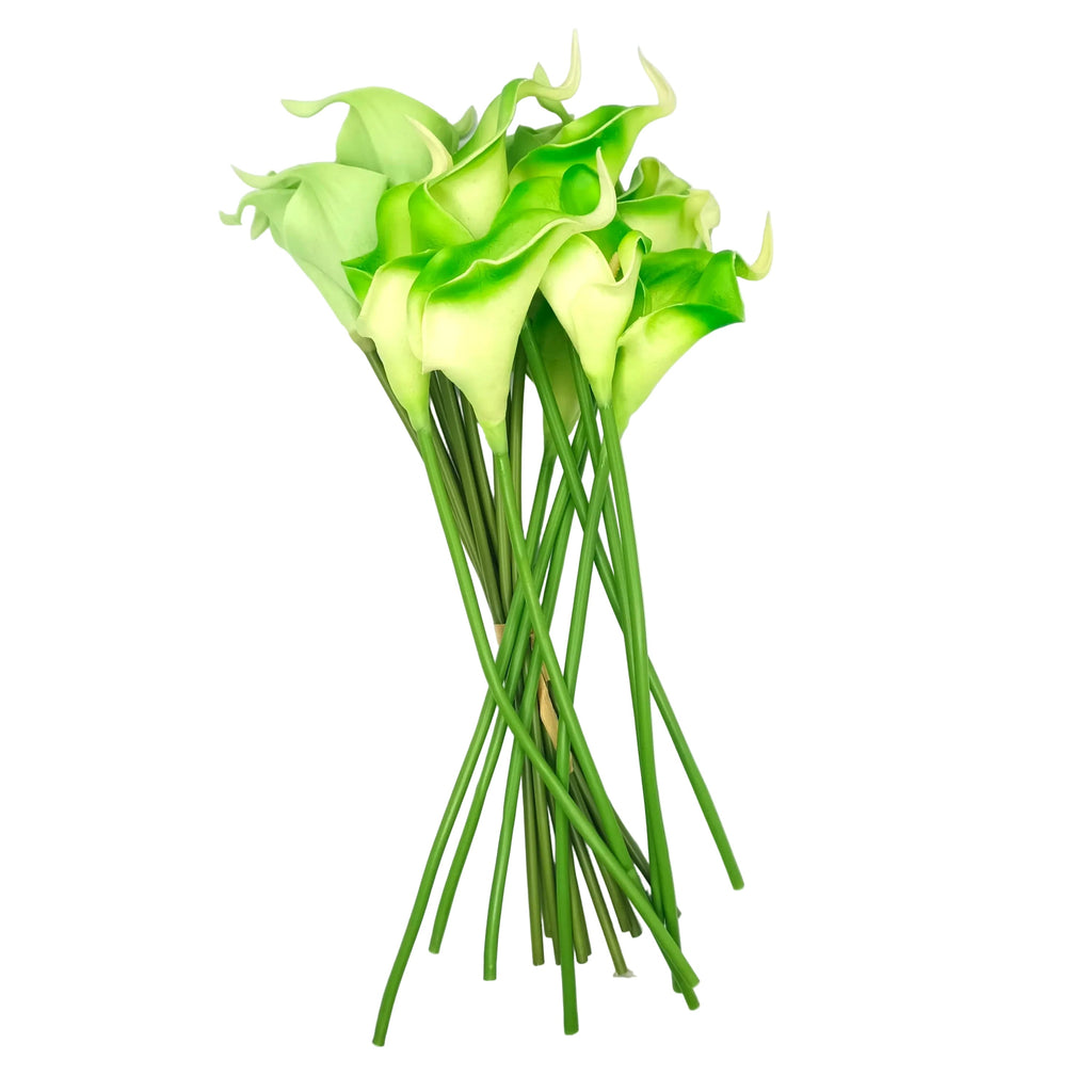 Artificial Lilies 36cm Green Shades Flexible Stem 19 Pieces