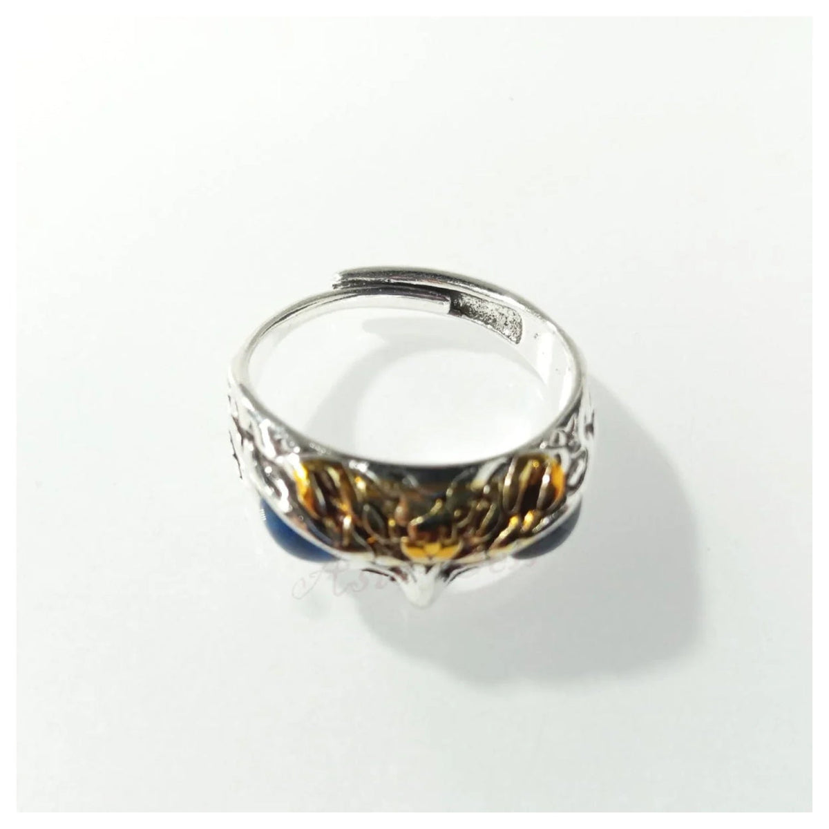 Adjustable Owl Ring with Rhinestone Eyes, Silver Alloy