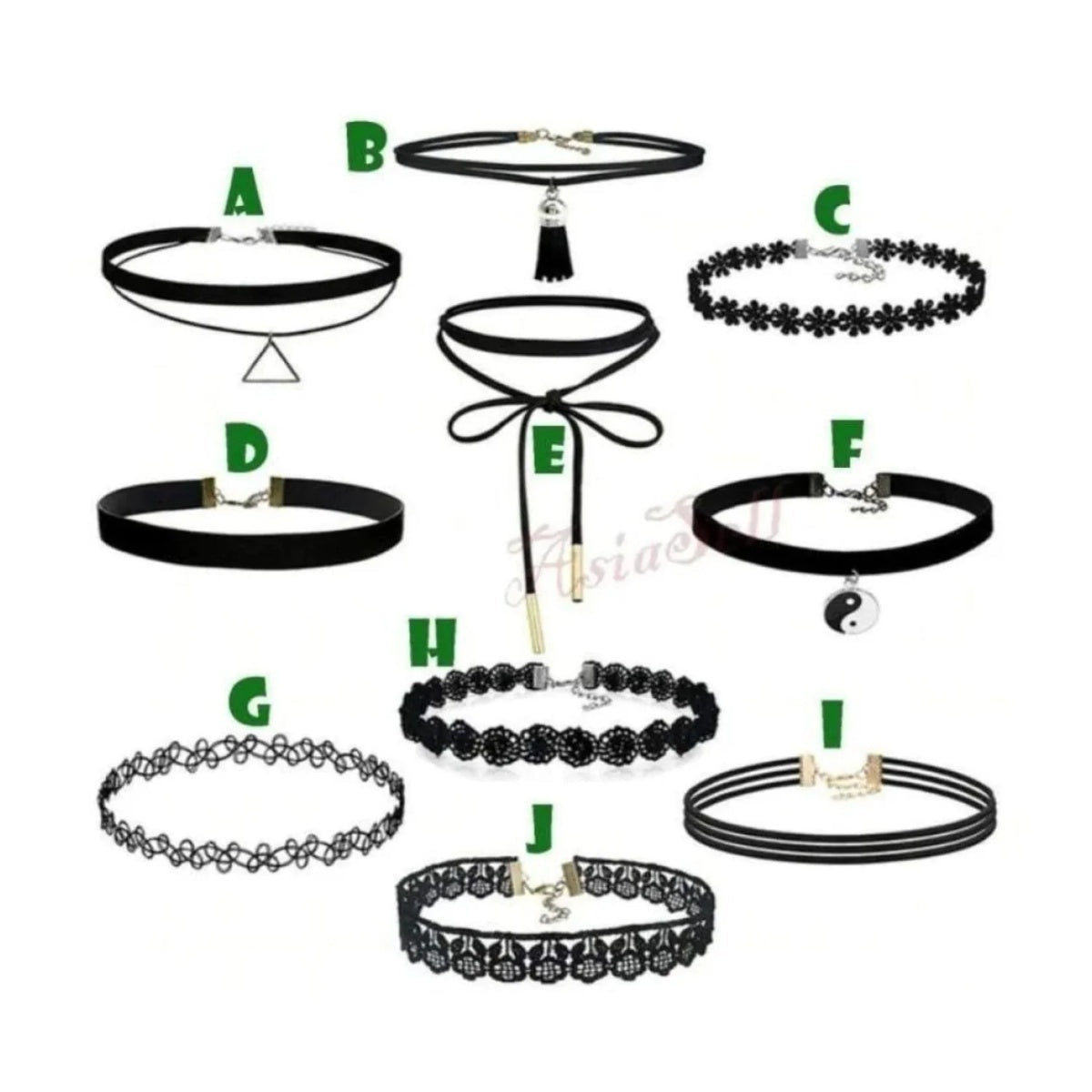 Velvet Black Choker Necklace – Set of 10, 4 – A, B, C, D, E, H, I, J, F