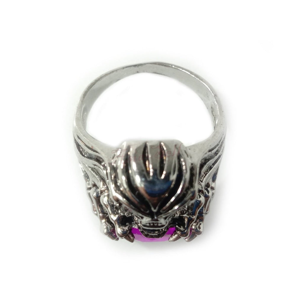 Skull Ring with Pink Stones, Silver Colour, Sizes 8-12