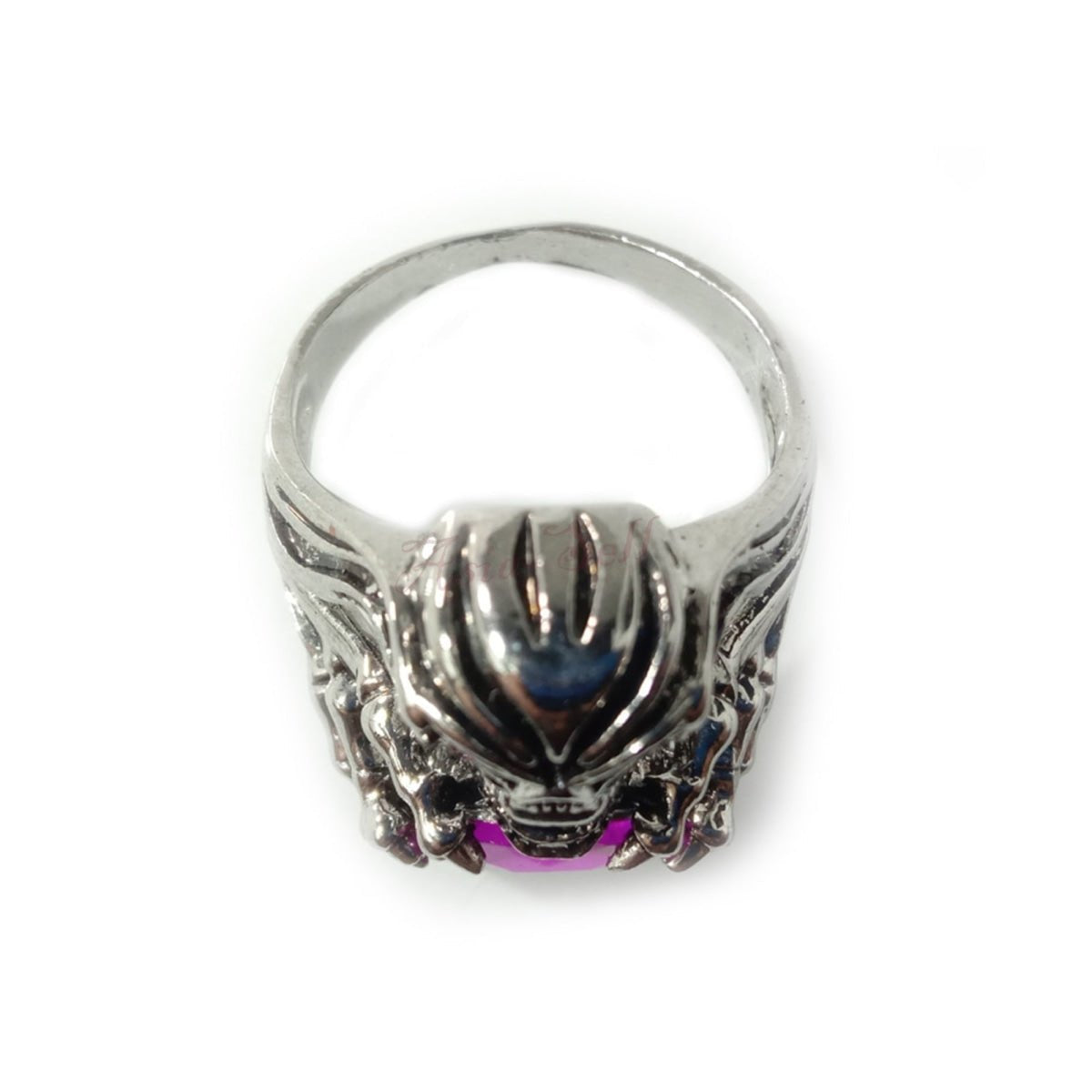 Skull Ring with Pink Stones, Silver Colour, Sizes 8-12