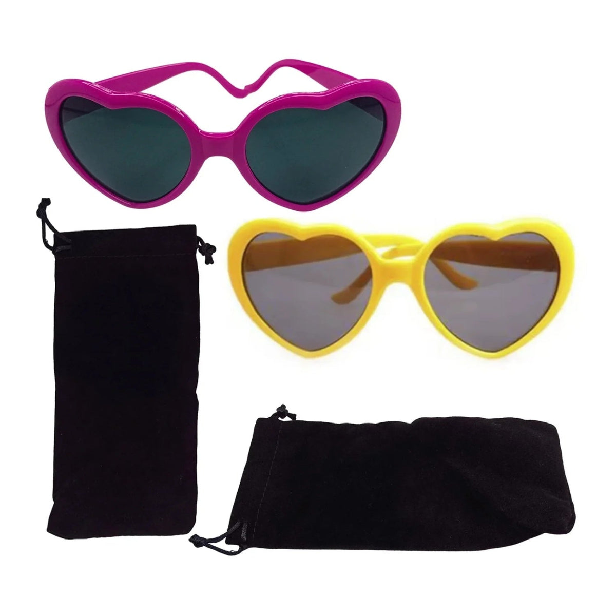 Diffraction Glasses Love Heart Shape Hovering Effect – 2 Pairs – Yellow and Dark Pink