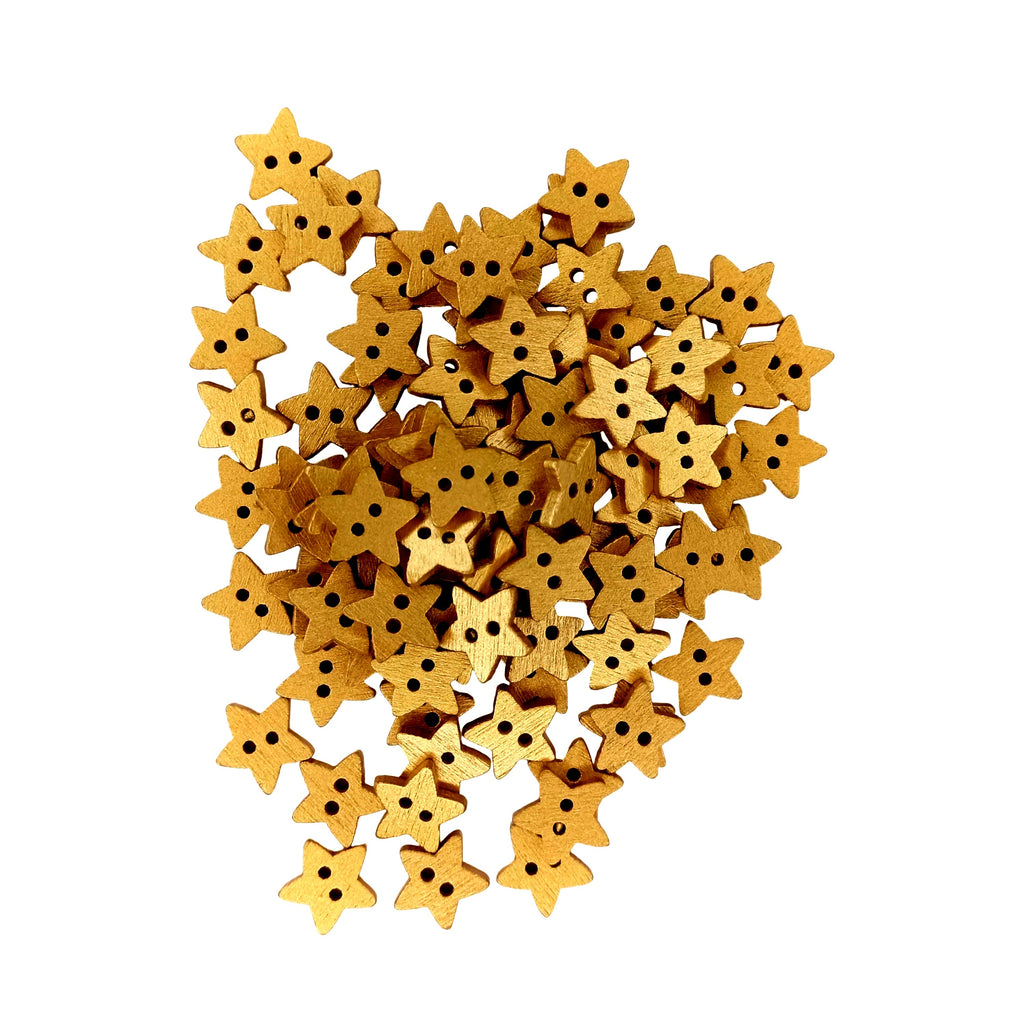 Star Wood Buttons 13mm 2 Holes – Silver & Gold – Gold / 20, Gold / 100