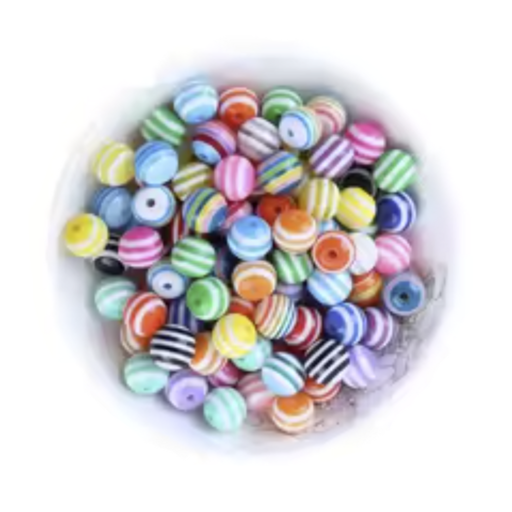 Resin Printed Round Beads 6mm-16mm – 20 or 180 pcs – 6mm Striped / 20pcs, 6mm Striped / 180pcs
