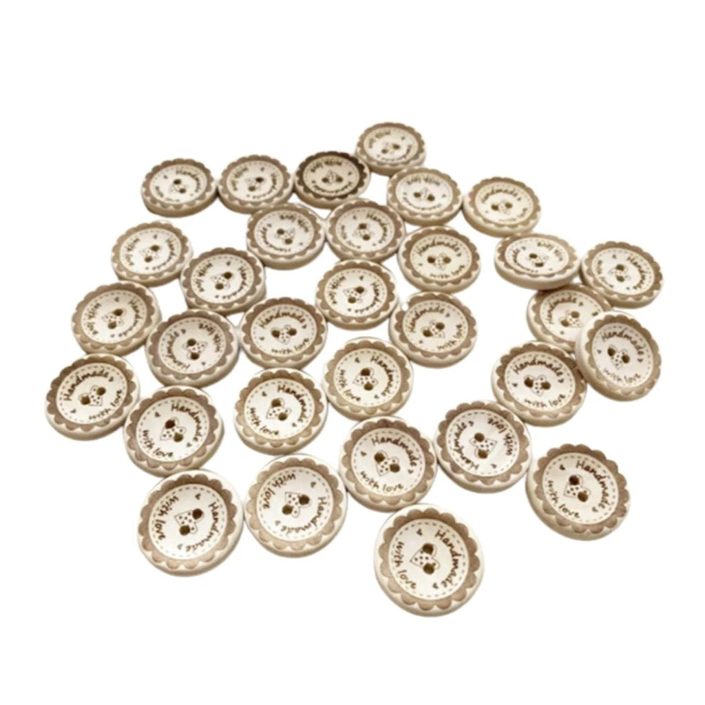 Wooden Round 2-Hole Buttons for Clothing – Collection of decorative buttons with scalloped edges on a white background