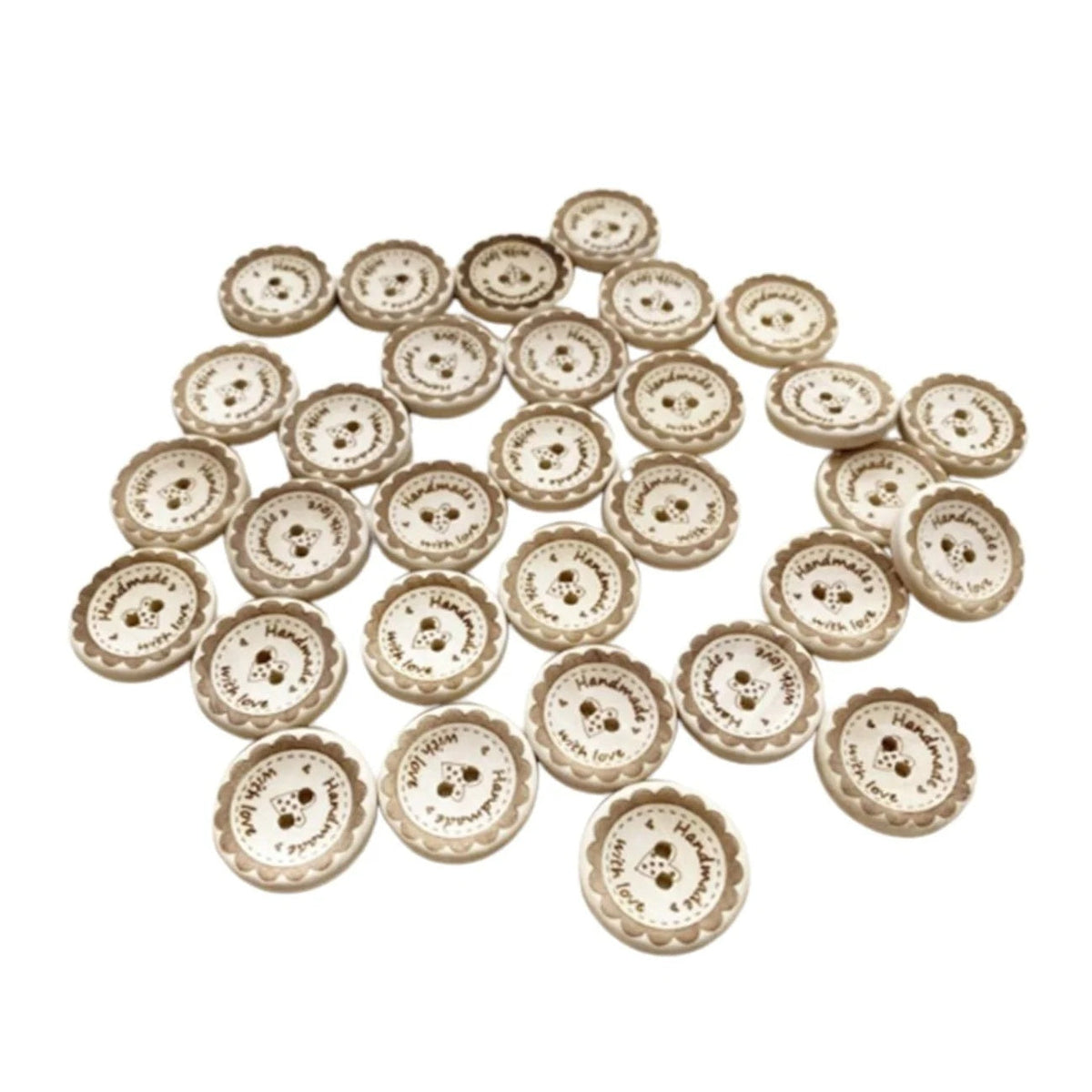 Wooden Round 2-Hole Buttons for Clothing – Collection of decorative buttons with scalloped edges on a white background