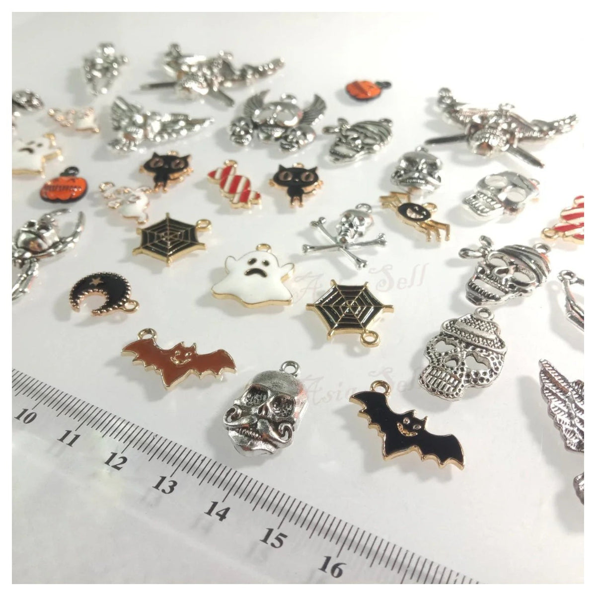 20 Pairs Halloween Charms Mixed Enamel Pendant Jewellery Making Accessories Candy Ghost Pumpkin Bat Spider Cat Skull - - Asia Sell