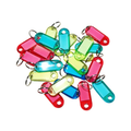 20 Plastic Luggage Key Tags 44x20mm Ring Keytags – Colorful keychains with clear tags on a white background