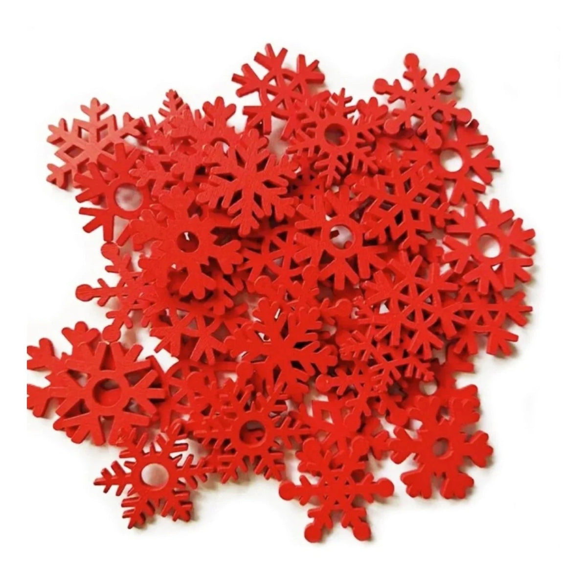 Wooden Snowflake Pendants 3.5cm White Red – Red