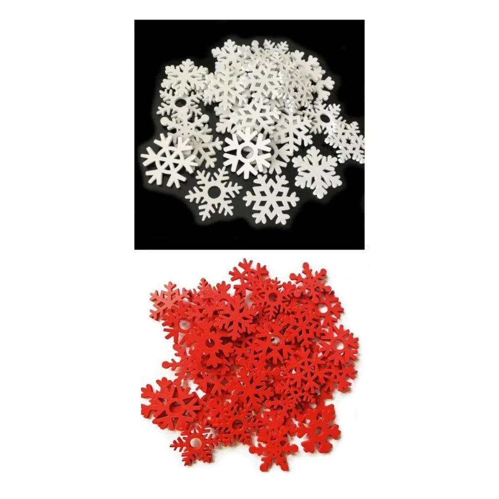 Wooden Snowflake Pendants 3.5cm White Red