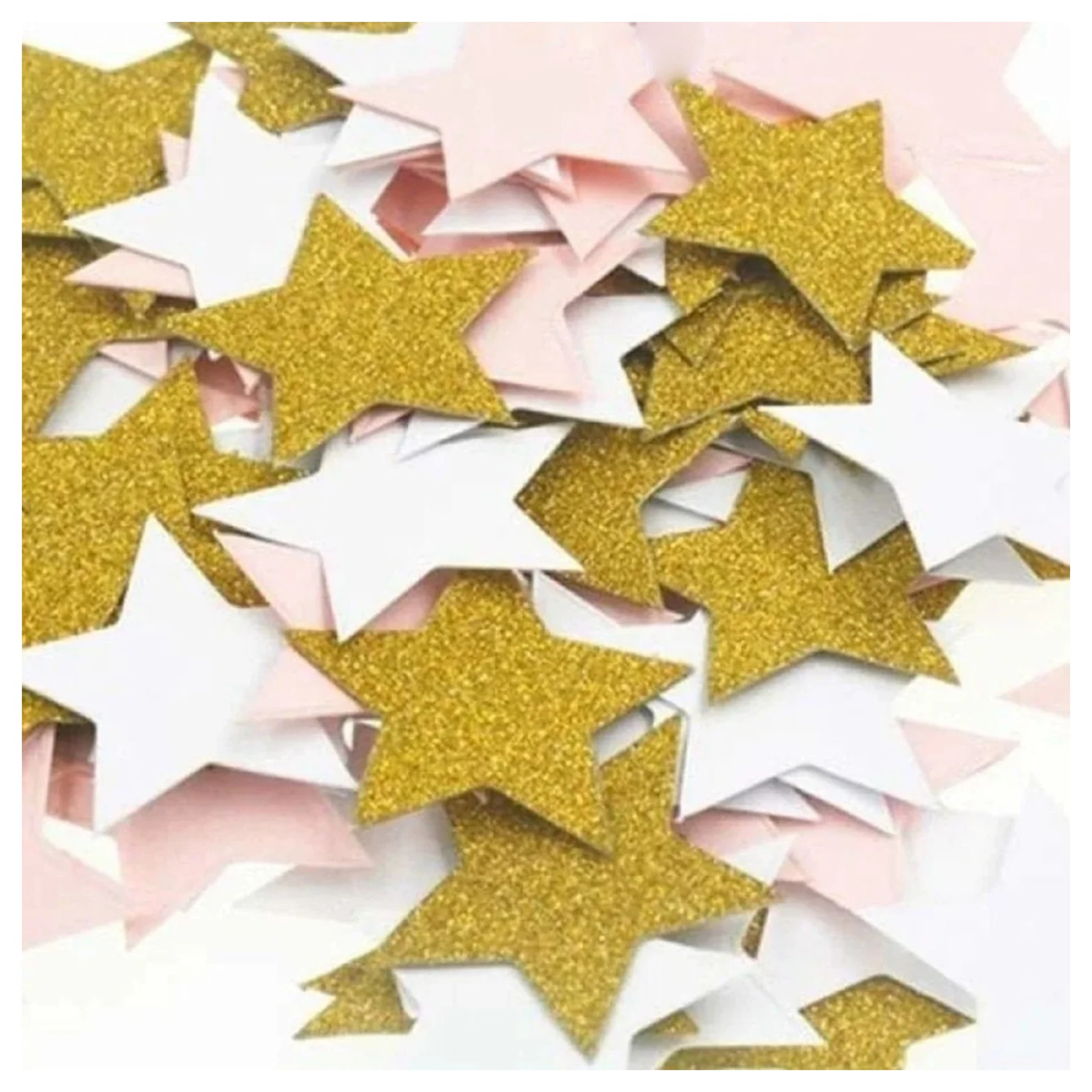 200pcs 3cm Star Confetti – White, Pink, Glitter, Gold