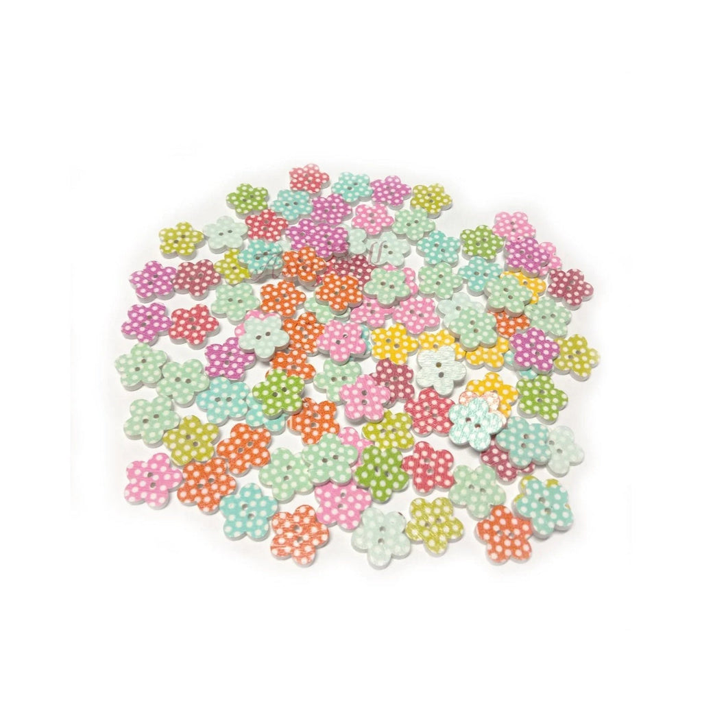 20pcs 2-Hole Wooden Buttons Flower Designs White Backing