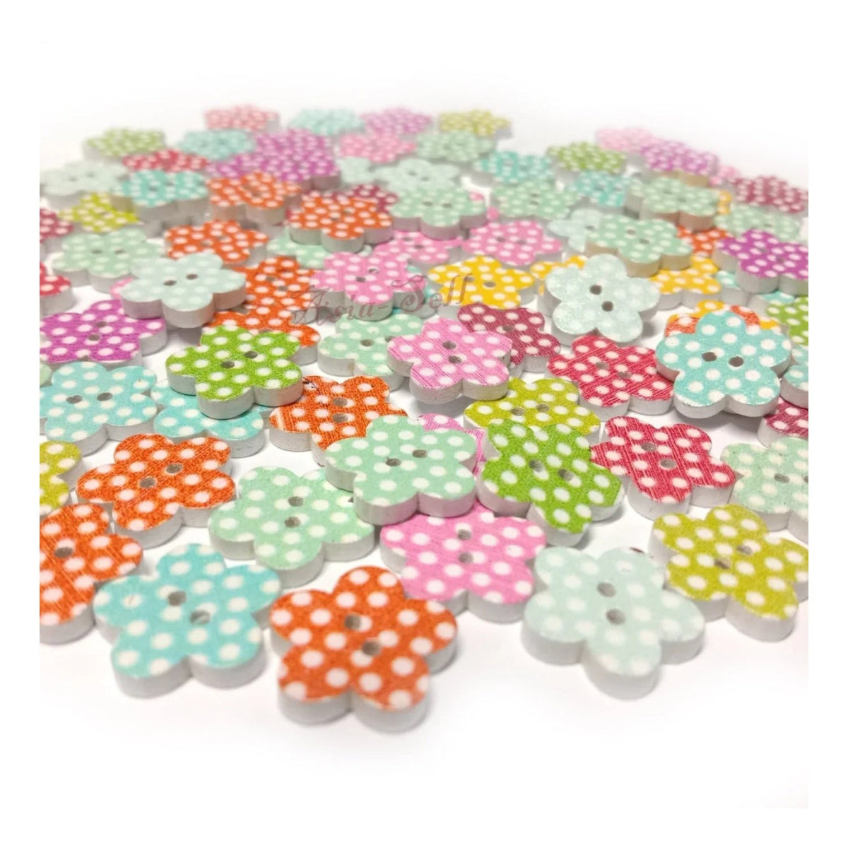 20pcs 2-Hole Wooden Buttons Flower Designs White Backing