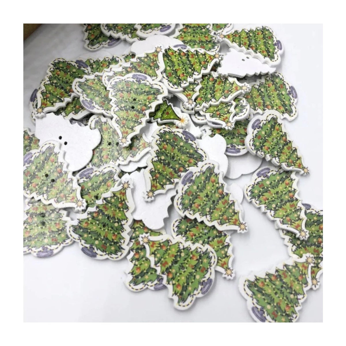 25mm Christmas Tree Wooden Buttons – 20pcs