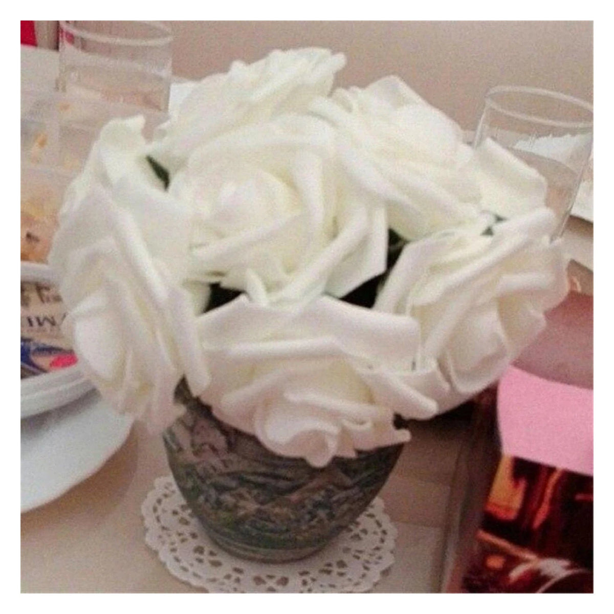 20pcs 7cm Artificial Foam Rose Bouquet – White