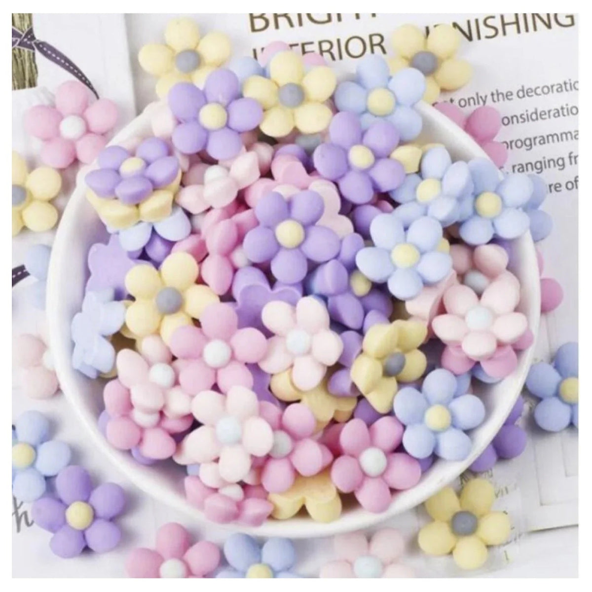 Plastic Flower Flatback Cabochon Beads – 20pcs – 20, 50, 100, 200