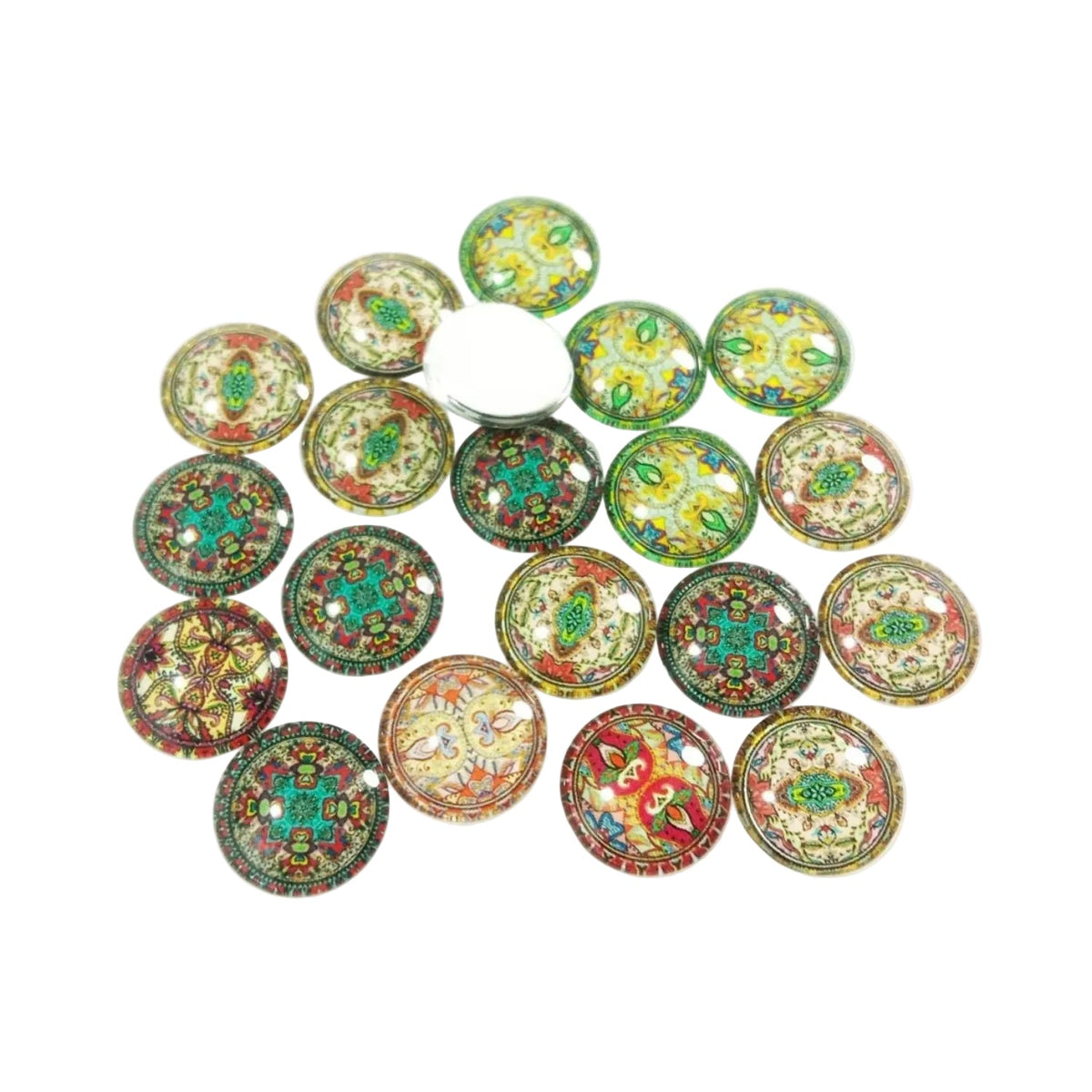 20pcs Round Glass Cabochon Mozaic Pattern Mixed – 18mm, 20mm, 25mm