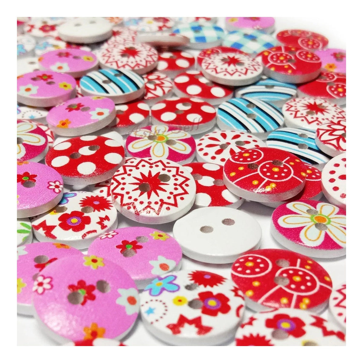 20pcs White Backed Wooden Round Buttons 15mm 2-Hole