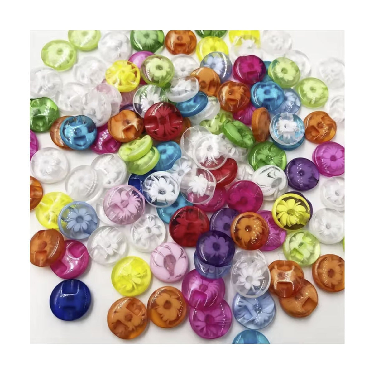 20pcs 13mm Loop Backed Transparent Flower Design Buttons