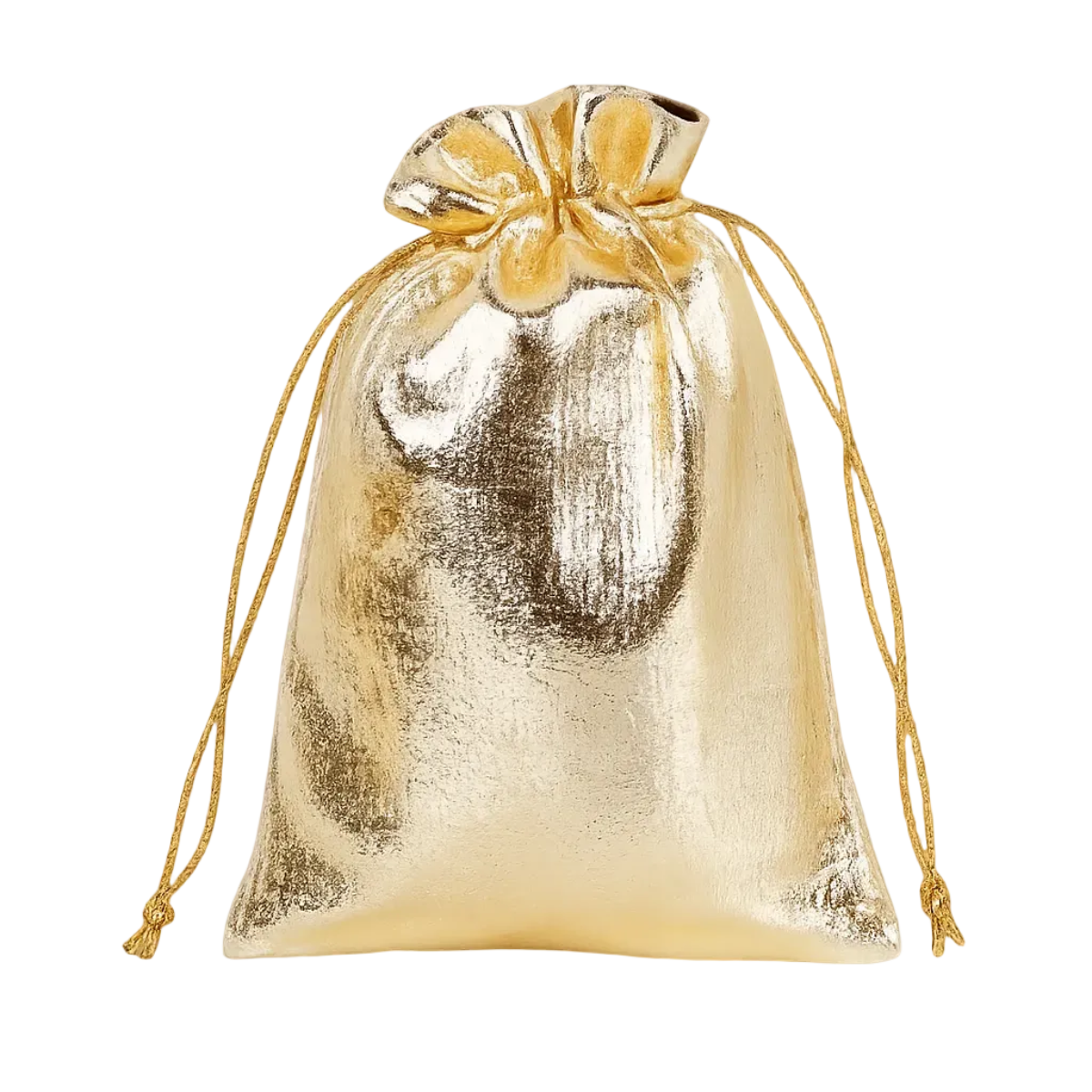 Gold Metallic Foil Drawstring Gift Bag 7x9cm (20 pcs) – Gold metallic drawstring pouch on a white background