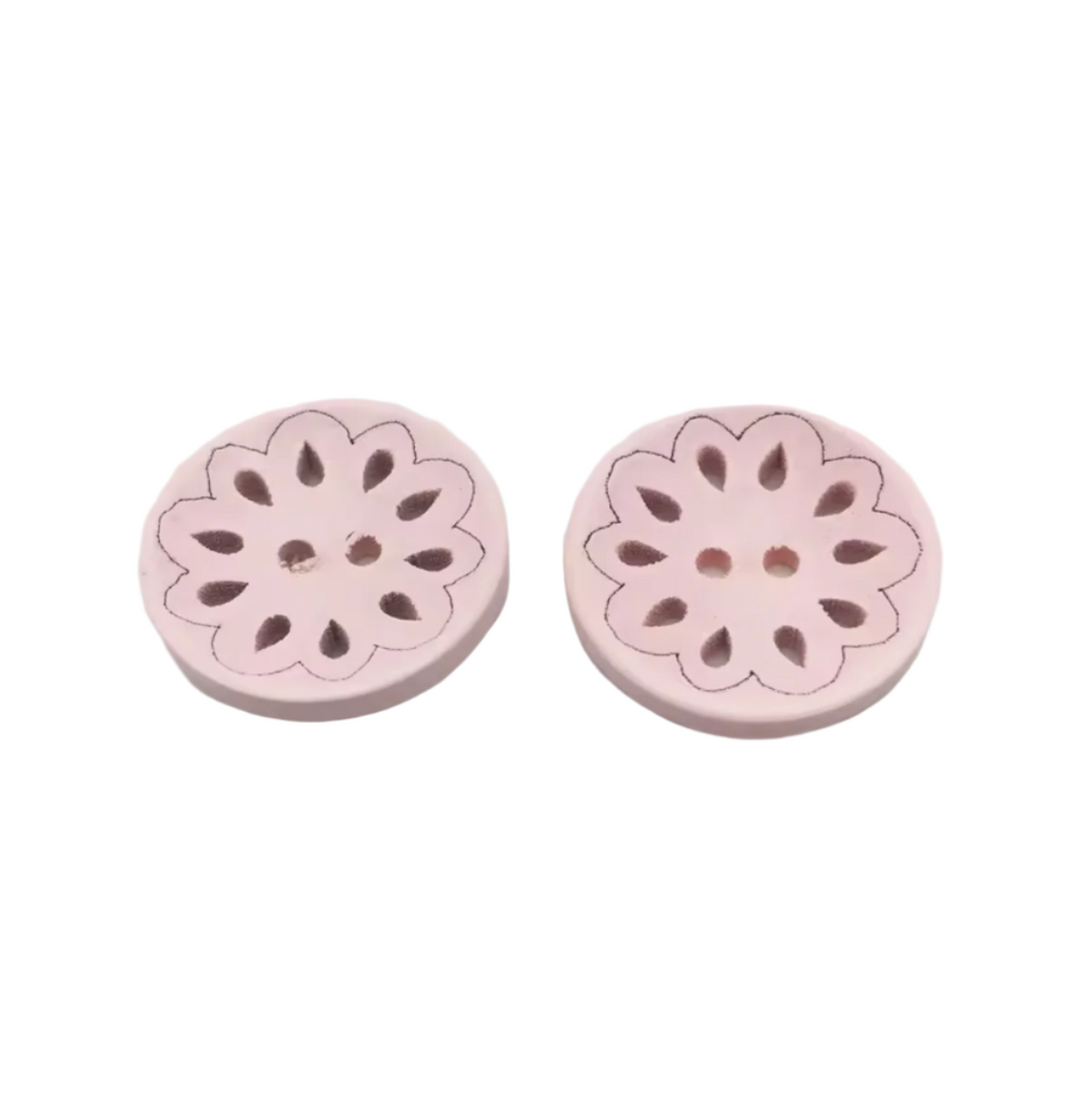 25mm Pink Wood Round Flower Buttons – 10pcs, 50pcs