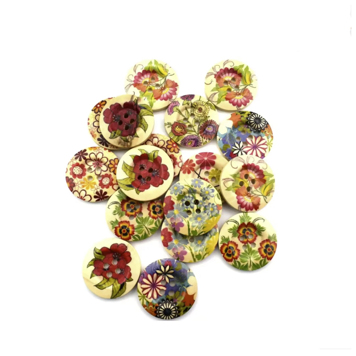 30mm Flower Pattern Wooden Buttons 20pcs