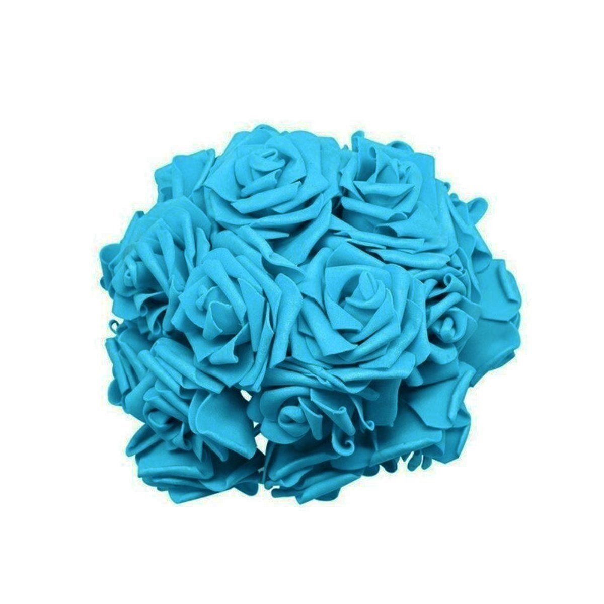 20 Cyan/Blue 7cm Foam Rose Stem Flowers for Wedding Bouquet
