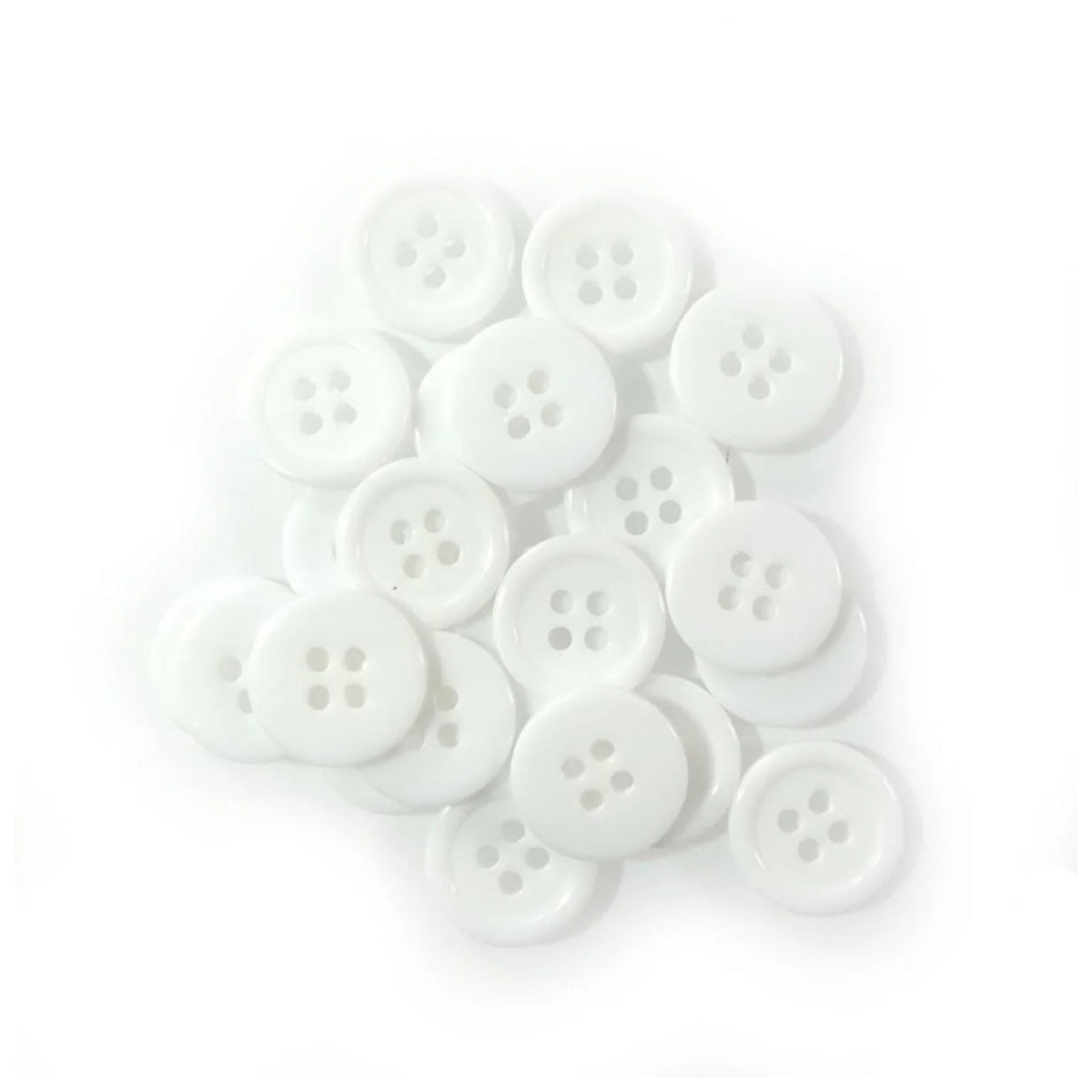 20 Plain White Ridged 15mm 4-Hole Buttons