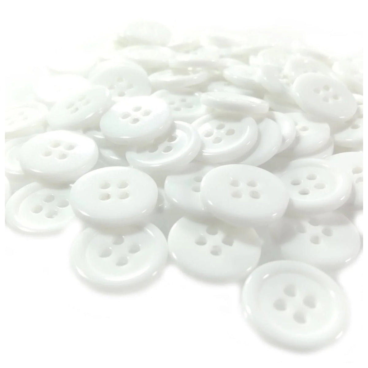 20 Plain White Ridged 15mm 4-Hole Buttons