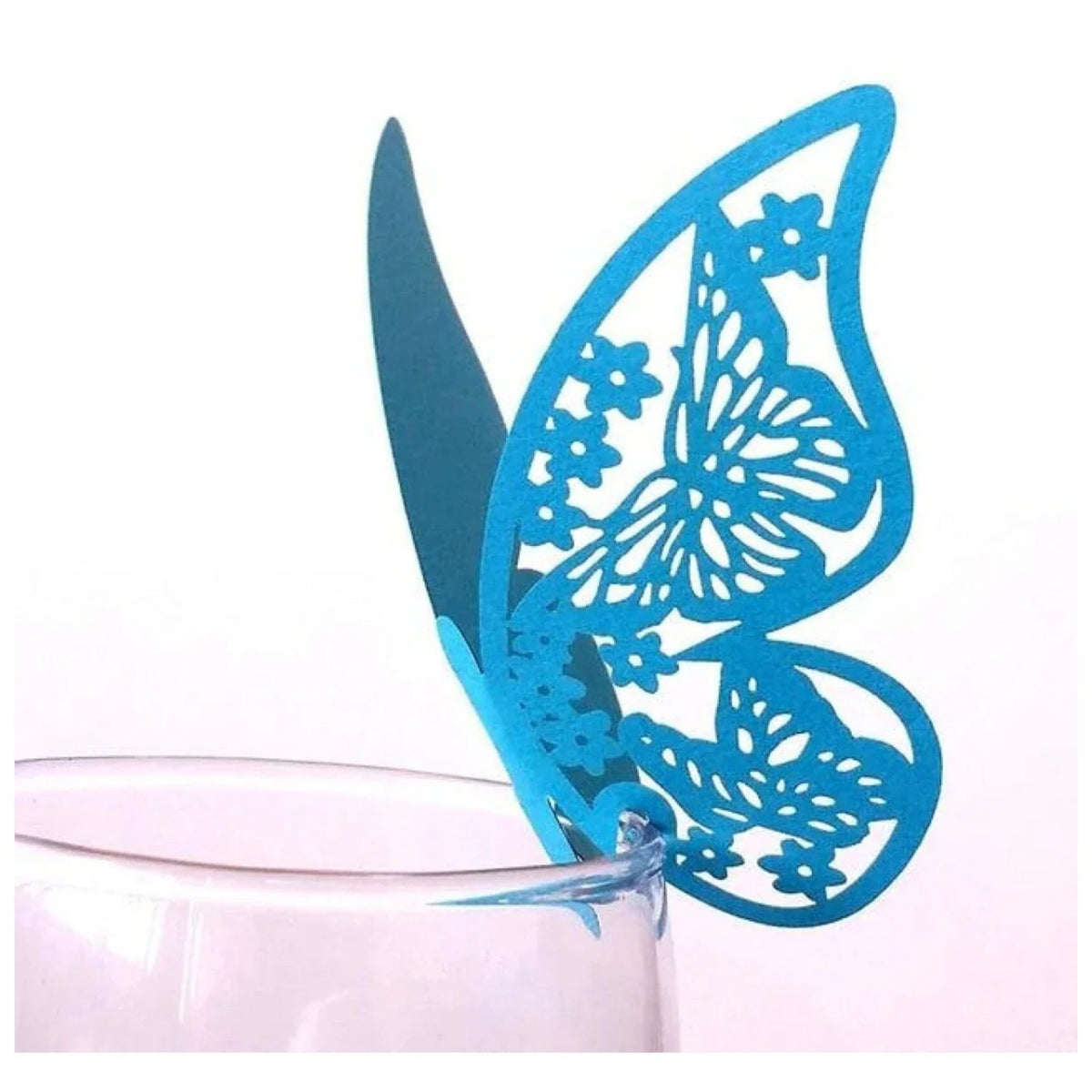 20x Wine Glass Wedding Name Cards for Weddings Butterfly Laser Cut Paper Table Place Card 11cm - Blue - Asia Sell